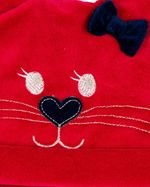 Touca de Bebe Menina Plush com Botão Bordado de Gatinha