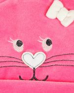Touca de Bebe Menina Plush com Botão Bordado de Gatinha