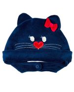Touca de Bebe Menina Plush com Botão Bordado de Gatinha