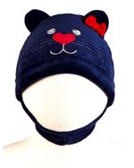 Touca de Bebe Menina Plush com Botão Bordado de Gatinha