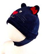 Touca de Bebe Menina Plush com Botão Bordado de Gatinha