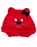 Touca de Bebe Menina Plush com Botão Bordado de Gatinha