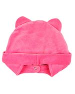 Touca de Bebe Menina Plush com Botão Bordado de Gatinha
