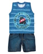 Conjunto Bebê Malha Estampada e Índigo Urso Americas