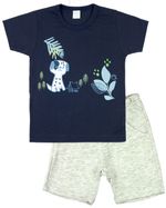 Conjunto Manga Curta Bebê Menino 10M a 3 Anos Malha e Moletinho Silk Screen e Bordado Cachorrinho