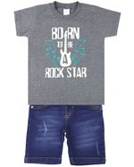 Conjunto Infantil Menino Malha Colorê Soft Touch e Indigo Stone Washed Rock Star