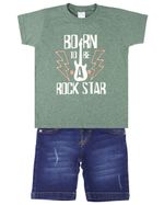 Conjunto Infantil Menino Malha Colorê Soft Touch e Indigo Stone Washed Rock Star