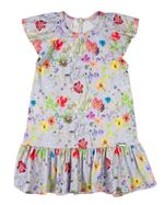 Vestido Infantil Verão Manga Cavada Microfibra Estampa Digital Rosas