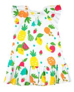 Vestido Bebê Menina Infantil Verão 10M a 3 Anos Manga Cavada Suedine Estampado Frutas