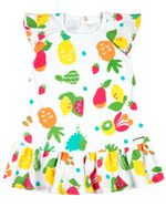 Vestido Bebê Menina Infantil Verão 10M a 3 Anos Manga Cavada Suedine Estampado Frutas