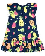 Vestido Bebê Menina Infantil Verão 10M a 3 Anos Manga Cavada Suedine Estampado Frutas