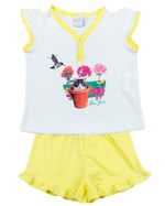 Pijama Infantil Menina Malha Lisa e Listrada Beija Flor e Gatinho