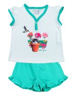 Pijama Infantil Menina Malha Lisa e Listrada Beija Flor e Gatinho