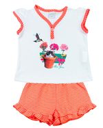 Pijama Infantil Menina Malha Lisa e Listrada Beija Flor e Gatinho