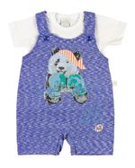 Salopete Bebê Malha Flamê Vintage Urso Boxeador