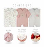 Macacao Bebe Menina Plush Estampado, Liso e Listrado Kit Macacao Plush Menina Ursinhas 3 Pecas