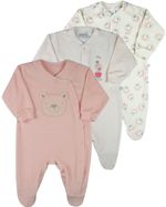 Macacao Bebe Menina Plush Estampado, Liso e Listrado Kit Macacao Plush Menina Ursinhas 3 Pecas
