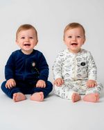 Macacao Bebe Menino Plush Estampado e Liso Kit Macacão Plush Menino Dinossauros 2 Peças