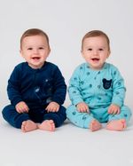 Macacao Bebe Menino Plush Estampado e Liso Kit Macacão Plush Menino Urso 2 Peças