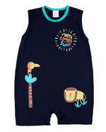 Macacão Bebê Menino Verão Sem Mangas Cotton Silk Screen Leão e Tucano