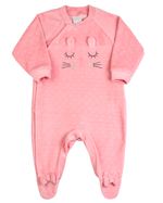 Macacão Bebê Menina Plush Trabalhado Bordado Coelhinha