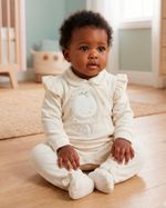 Macacao Bebe Plush Menina com Pezinho Bordado Coelhinha