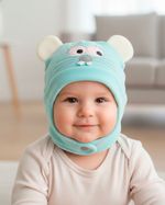 Touca de Bebe Plush com Botão Bordado de Ratinho
