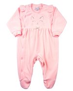 Macacão Bebê Plush Bordado Gatinha com Lacinho