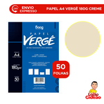 PAPEL VERGE A4 180G M CREME PACOTE 50 FOLHAS