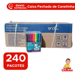 Caixa Fechada de Canetinha Escolar 12 Cores com 240 Pacotes