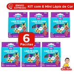 Kit 6 Mini Lapis de Cor 12 Cores Onda Para Lembrancinhas de Festas Escolas