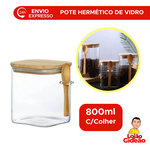 Porta Condimentos Hermetico de Vidro 800ml Com Tampa E Colher De Bambu