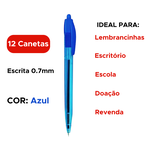 Kit 12 Canetas Esferografica Azul 07mm TikTak Escrita Fina Para Escritorio Escola Revenda Com Clip