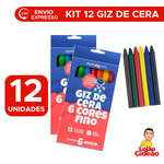 Kit Com 12 Pacotes De Giz De Cera Fino Estojos com 6 Cores Para Lembrancinhas Festas Revenda 