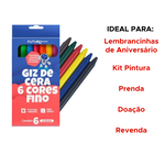 Kit Com 12 Pacotes De Giz De Cera Fino Estojos com 6 Cores Para Lembrancinhas Festas Revenda 