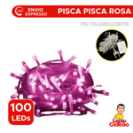 Pisca Pisca 100 Leds Rosa 127V Fio Transperente