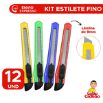 Kit Estilete Fino Estreito 9mm Com 12 Unidades Plastico Cor Sortida Para Escritório Atacado