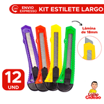 Kit Estilete Plástico Largo 18mm Com 12 Unidades Para Escritório Fábrica Com Lâmina Cores Sortidas