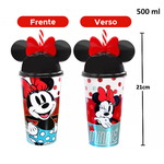 Copo Infantil Minnie Com Tampa e Canudo Orelha Minnie Mouse 500ml