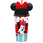 Copo Infantil Minnie Com Tampa e Canudo Orelha Minnie Mouse 500ml