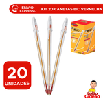 Kit com 20 Canetas Bic Cristal Cor Vermelha para Escritorio Escola Revenda