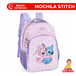 Mochila Escolar Grande Infantil Com Alças Oficial Stitch Lilás