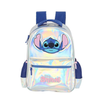 Mochila Escolar Grande Infantil Holográfica Com Alças Oficial Stitch Prata