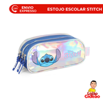 Estojo Escolar Stitch Prata Holografico Oficial Infantil 03 Divisorias