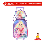 Kit Mochila de Rodinha e Costas + Lancheira Barbie Unicornio Infantil Violeta Oficial