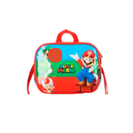 Kit Mochila de Rodinha e Costas + Lancheira Super Mario Infantil Vermelha Oficial