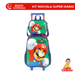 Kit Mochila de Rodinha e Costas + Lancheira Super Mario Infantil Verde Oficial