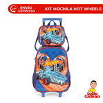 Kit Mochila de Rodinha e Costas + Lancheira Hot Wheels Infantil Azul Oficial