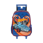 Kit Mochila de Rodinha e Costas + Lancheira Hot Wheels Infantil Azul Oficial