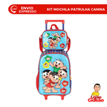 Kit Mochila de Rodinha e Costas + Lancheira Turma da Monica Infantil Azul Oficial